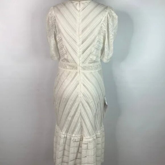 BCBGMAXAZRIA NWT White Lace Tiered Ruffle Midi Dress – Flare Hem, Size L - Picture 2 of 12